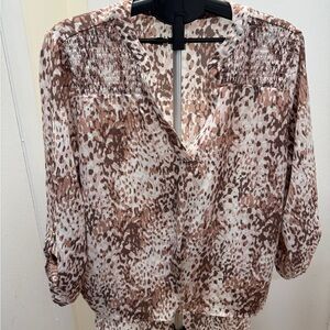 Chic Brown and White Blouse Top